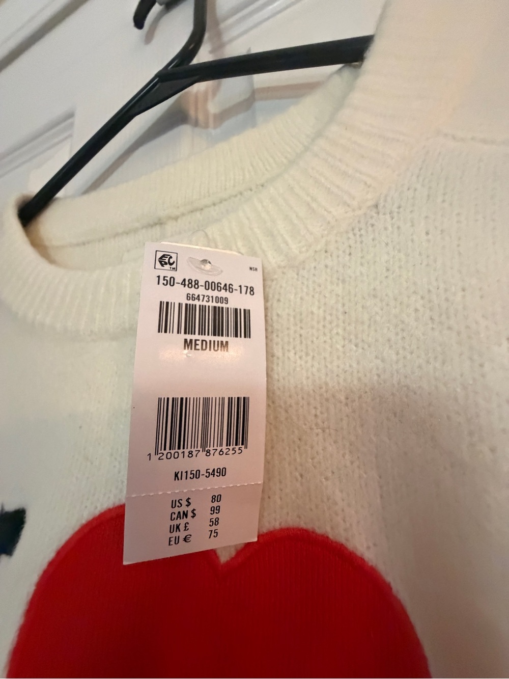 Abercrombie & Fitch Cream Sweater with Red Heart and Black NY Logo - Picture 6 of 7